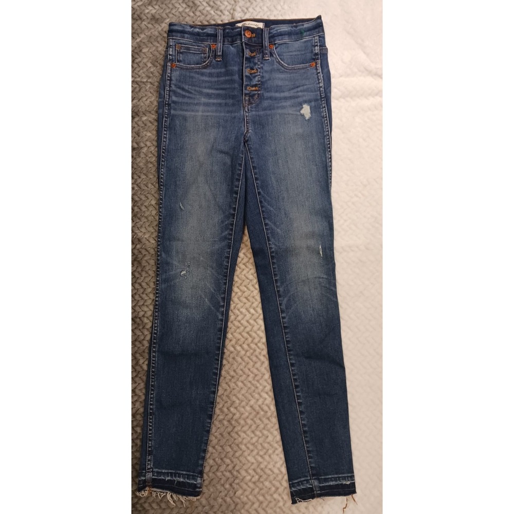 Madewell 10"‎ High Rise Skinny Jeans Size 25 Button Fly Raw Hem Medium Wash Blue